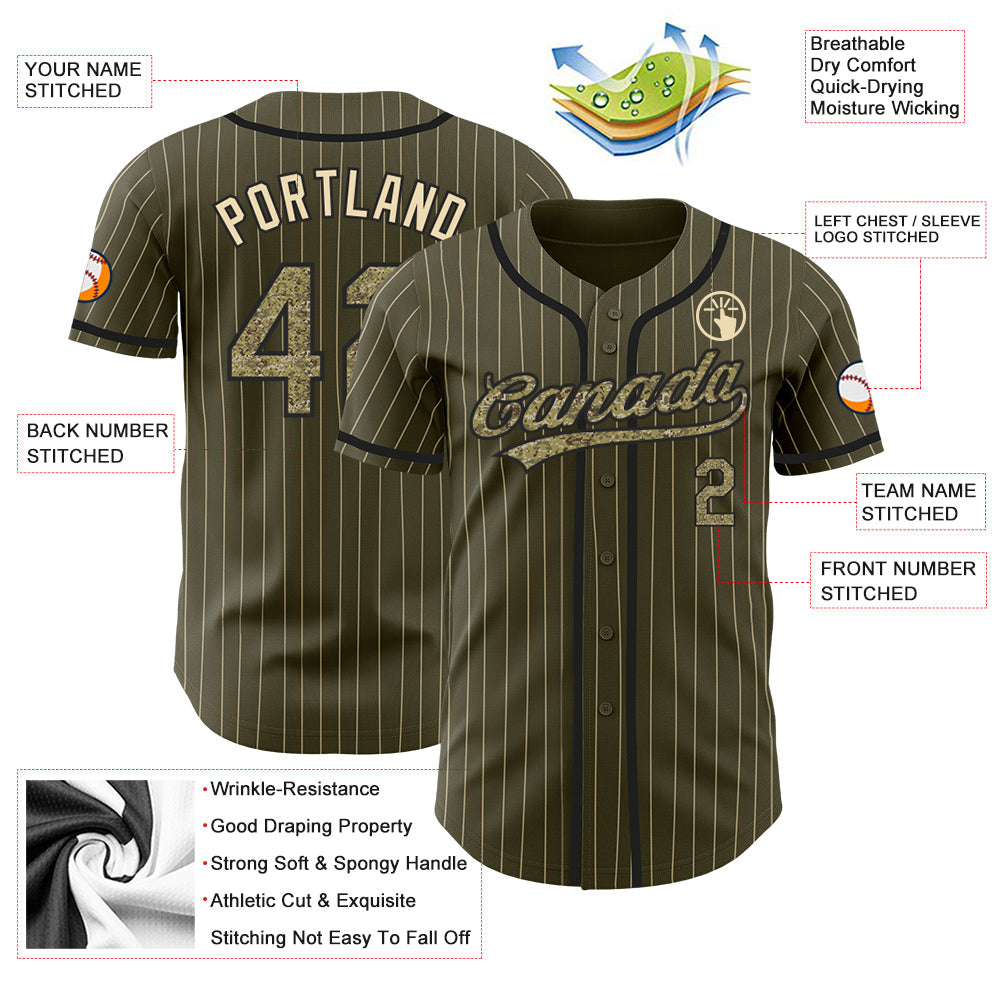 Custom Olive City Cream Pinstripe Camo-Black Authentic Salute To Service Baseball Jersey - Sky-Custom