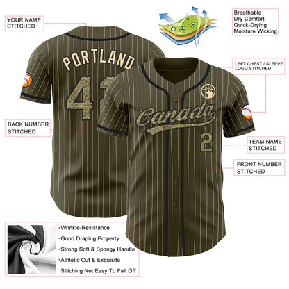 Custom Olive City Cream Pinstripe Camo-Black Authentic Salute To Service Baseball Jersey - Sky-Custom