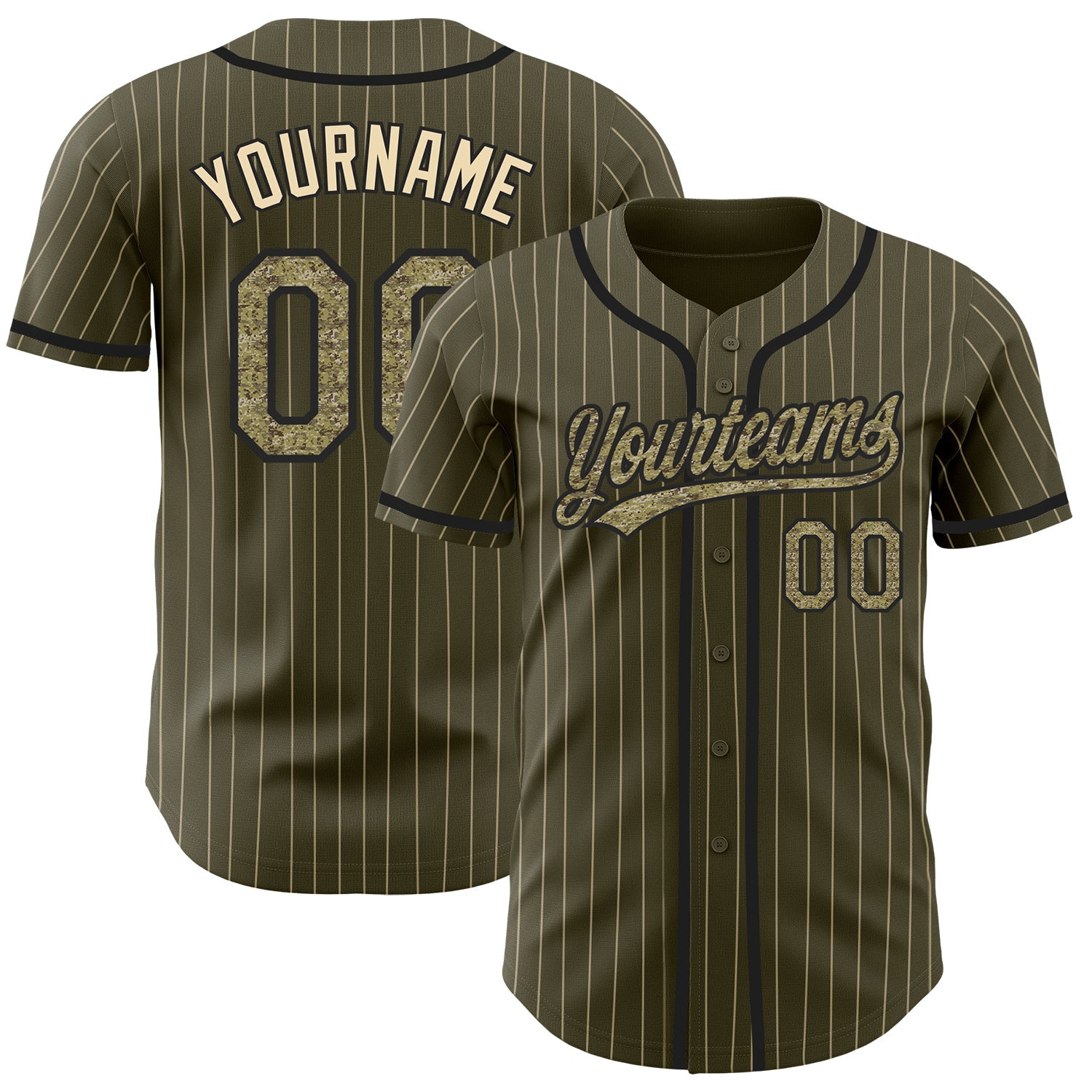 Custom Olive City Cream Pinstripe Camo-Black Authentic Salute To Service Baseball Jersey - Sky-Custom