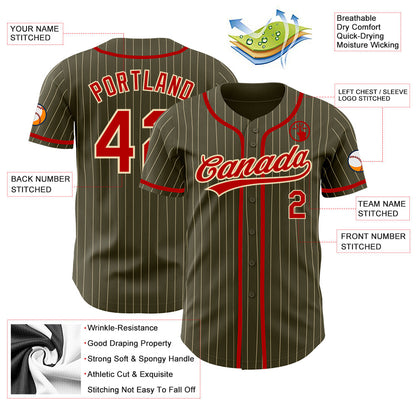 Custom Olive City Cream Pinstripe Red Authentic Salute To Service Baseball Jersey - Sky-Custom