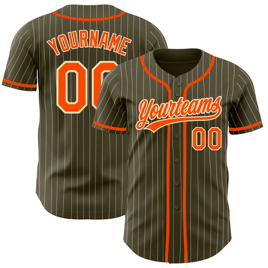 Custom Olive City Cream Pinstripe Orange Authentic Salute To Service Baseball Jersey - Sky-Custom