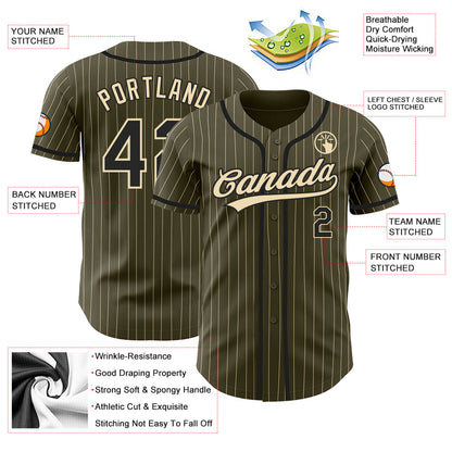 Custom Olive City Cream Pinstripe Black Authentic Salute To Service Baseball Jersey - Sky-Custom