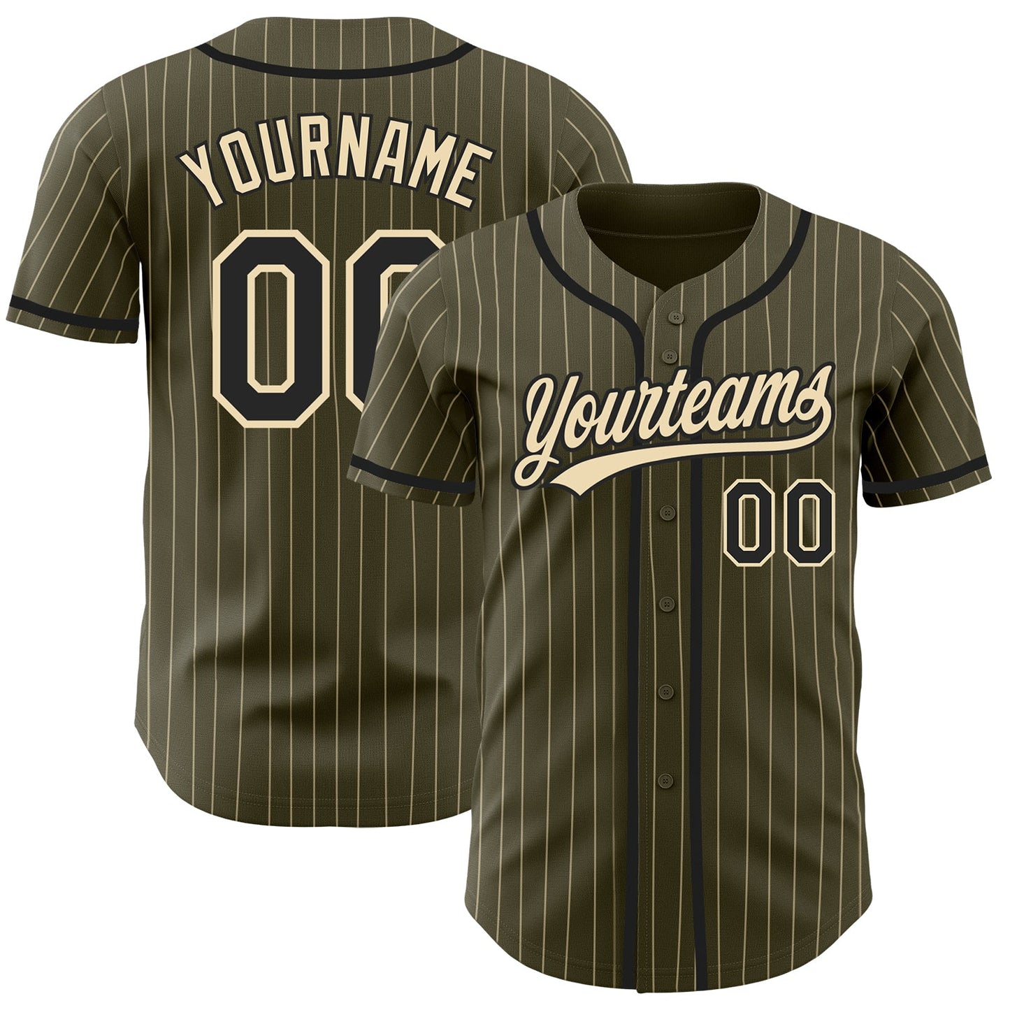 Custom Olive City Cream Pinstripe Black Authentic Salute To Service Baseball Jersey - Sky-Custom