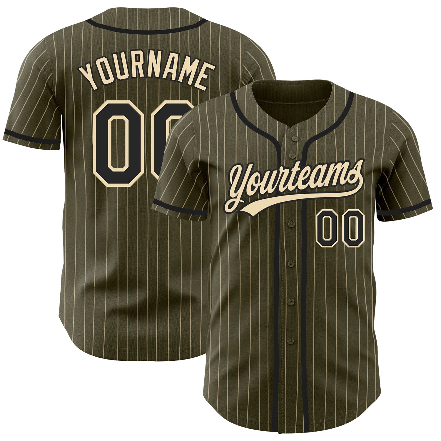 Custom Olive City Cream Pinstripe Black Authentic Salute To Service Baseball Jersey - Sky-Custom