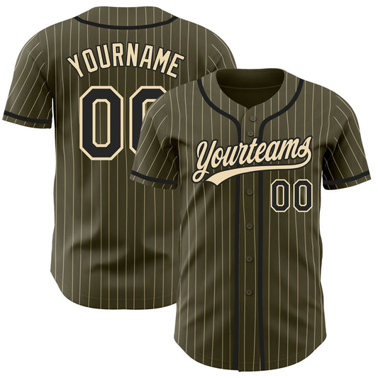 Custom Olive City Cream Pinstripe Black Authentic Salute To Service Baseball Jersey - Sky-Custom