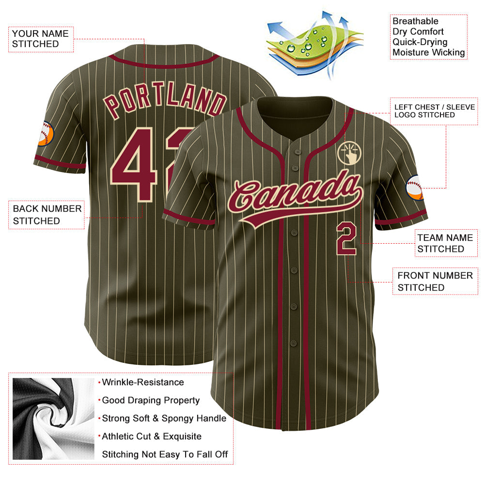Custom Olive City Cream Pinstripe Crimson Authentic Salute To Service Baseball Jersey - Sky-Custom