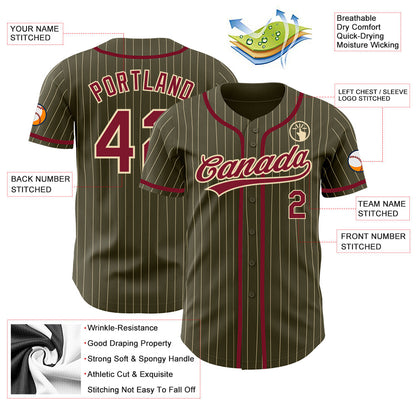 Custom Olive City Cream Pinstripe Crimson Authentic Salute To Service Baseball Jersey - Sky-Custom