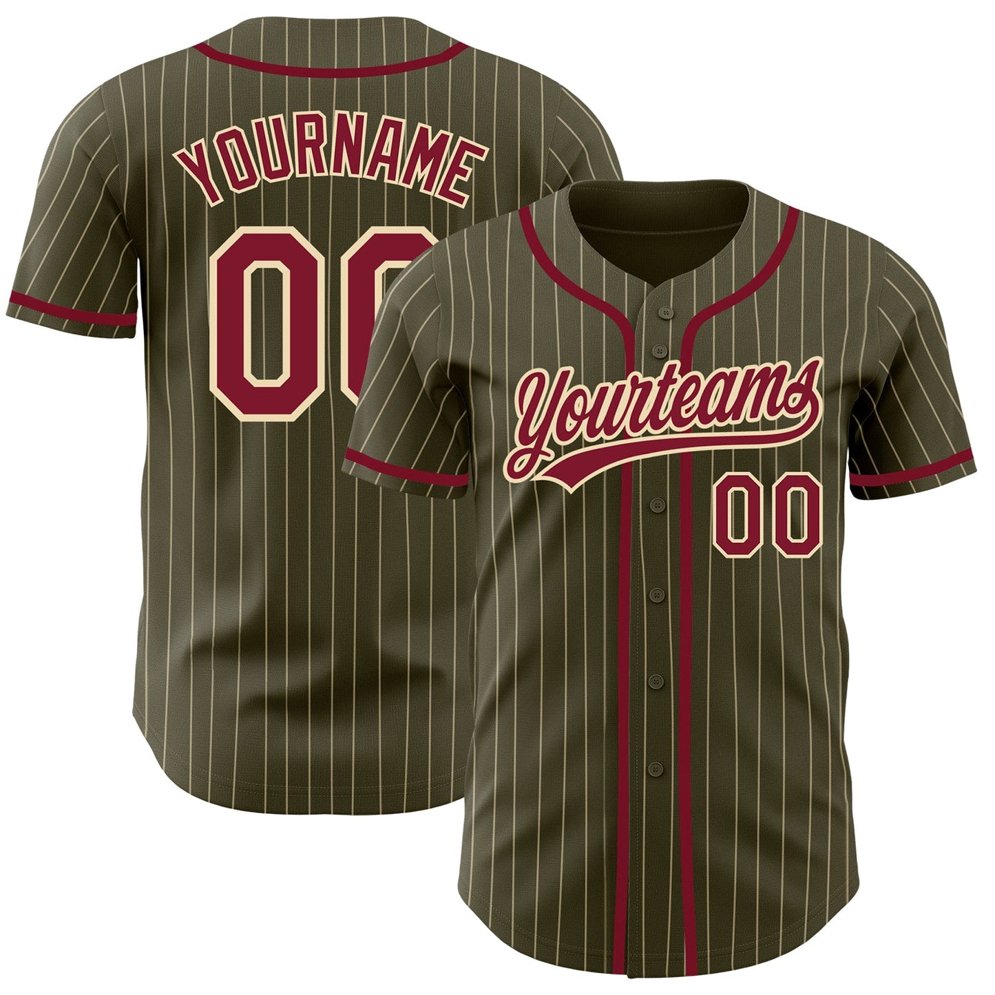 Custom Olive City Cream Pinstripe Crimson Authentic Salute To Service Baseball Jersey - Sky-Custom
