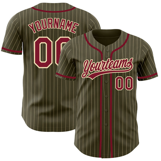 Custom Olive City Cream Pinstripe Crimson Authentic Salute To Service Baseball Jersey - Sky-Custom