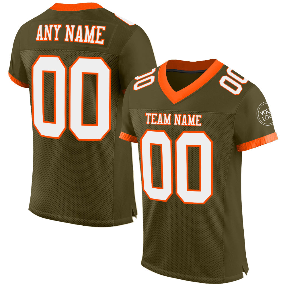 Custom Olive White-Orange Mesh Authentic Salute To Service Football Jersey - Sky-Custom