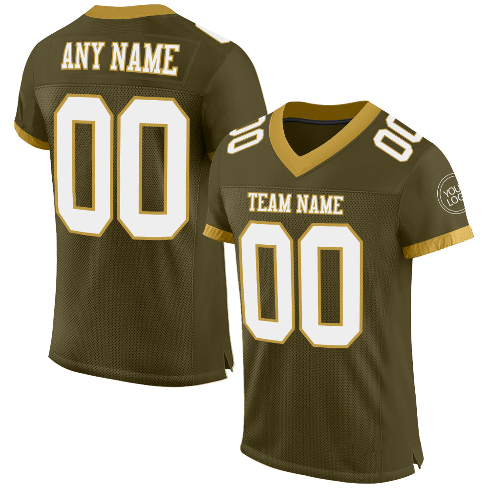 Custom Olive White-Old Gold Mesh Authentic Salute To Service Football Jersey - Sky-Custom