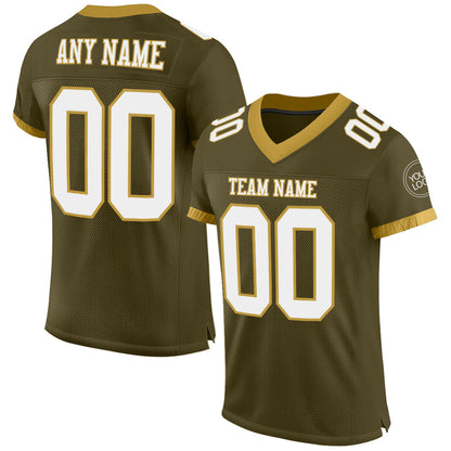 Custom Olive White-Old Gold Mesh Authentic Salute To Service Football Jersey - Sky-Custom