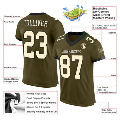 Custom Olive Cream-Black Mesh Authentic Salute To Service Football Jersey - Sky-Custom
