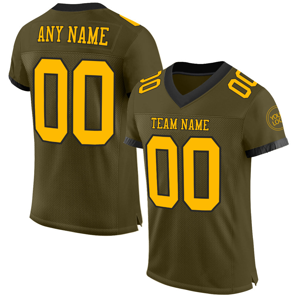 Custom Olive Gold-Black Mesh Authentic Salute To Service Football Jersey - Sky-Custom