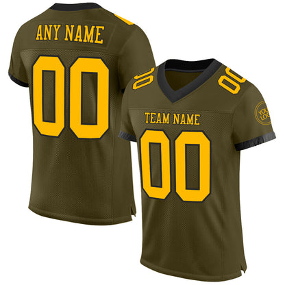 Custom Olive Gold-Black Mesh Authentic Salute To Service Football Jersey - Sky-Custom