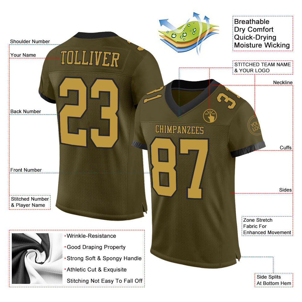 Custom Olive Old Gold-Black Mesh Authentic Salute To Service Football Jersey - Sky-Custom