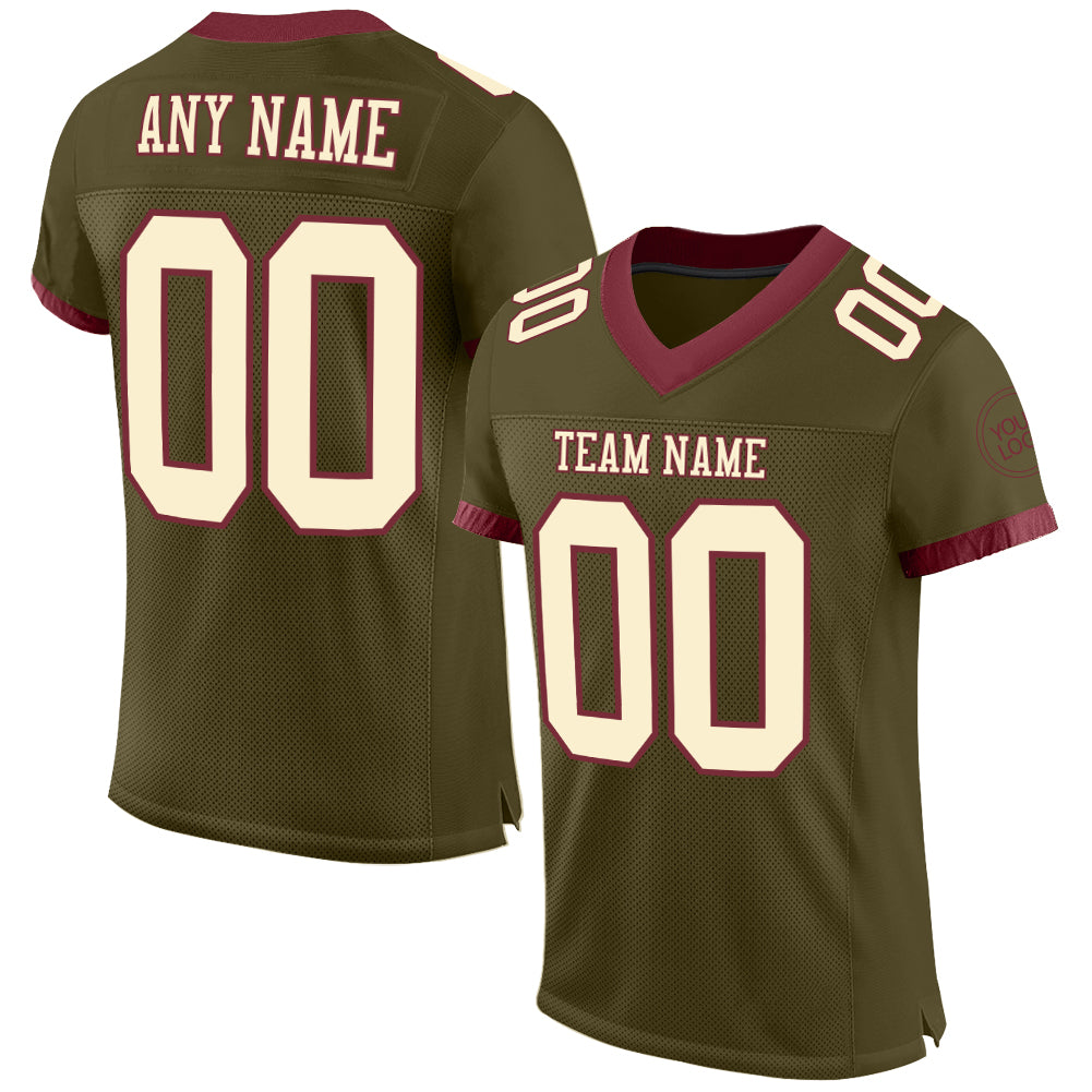 Custom Olive Cream-Burgundy Mesh Authentic Salute To Service Football Jersey - Sky-Custom