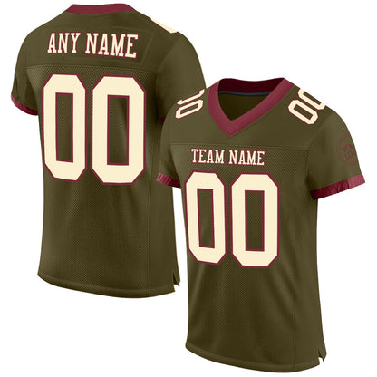 Custom Olive Cream-Burgundy Mesh Authentic Salute To Service Football Jersey - Sky-Custom