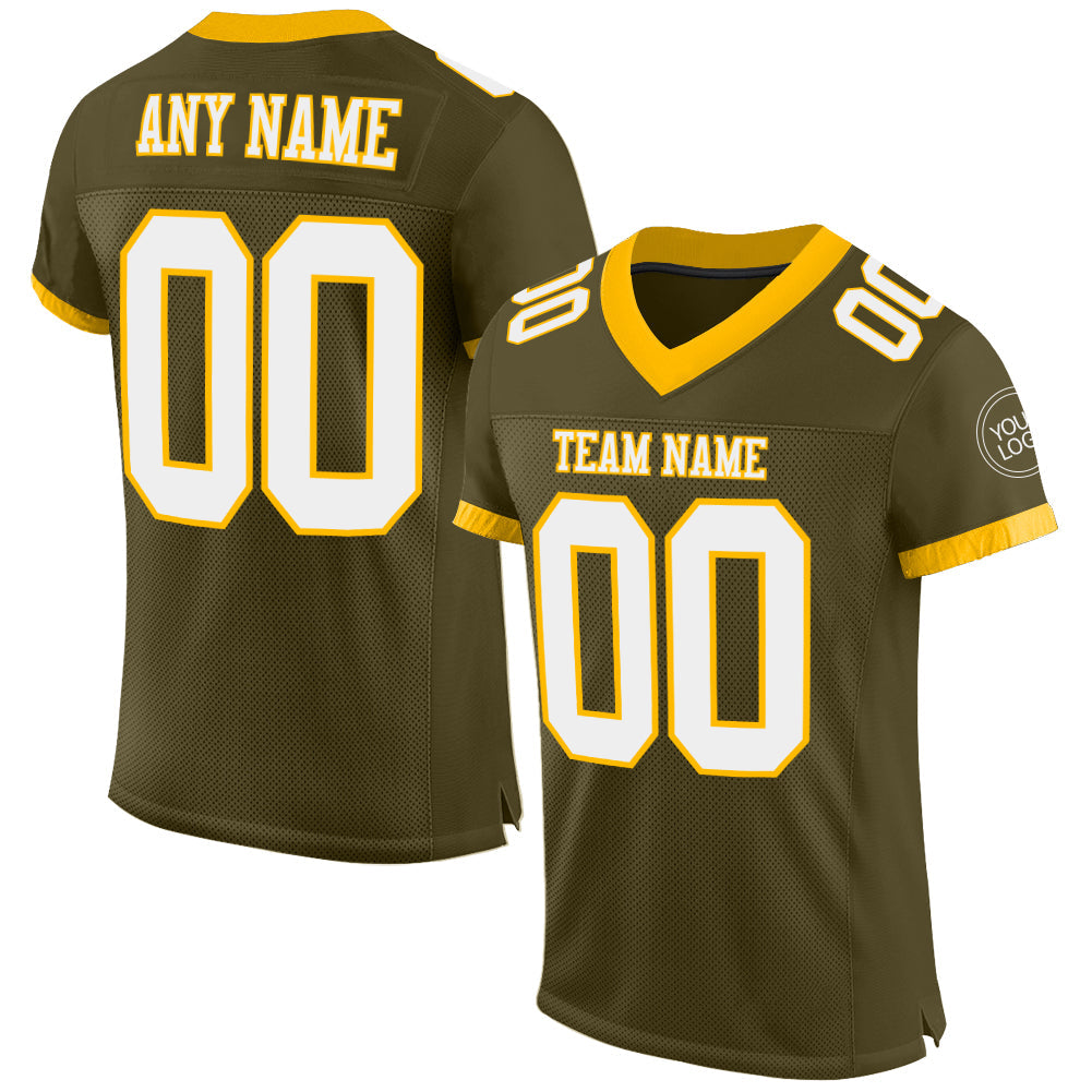 Custom Olive White-Gold Mesh Authentic Salute To Service Football Jersey - Sky-Custom