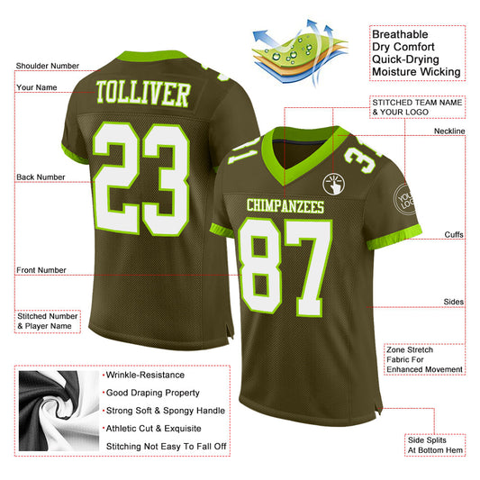 Custom Olive White-Neon Green Mesh Authentic Salute To Service Football Jersey - Sky-Custom