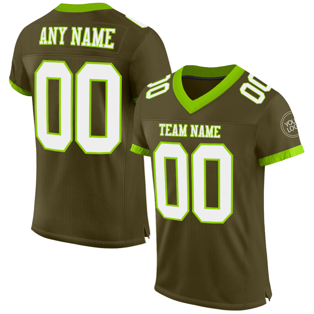 Custom Olive White-Neon Green Mesh Authentic Salute To Service Football Jersey - Sky-Custom