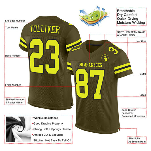 Custom Olive Neon Yellow-Black Mesh Authentic Salute To Service Football Jersey - Sky-Custom