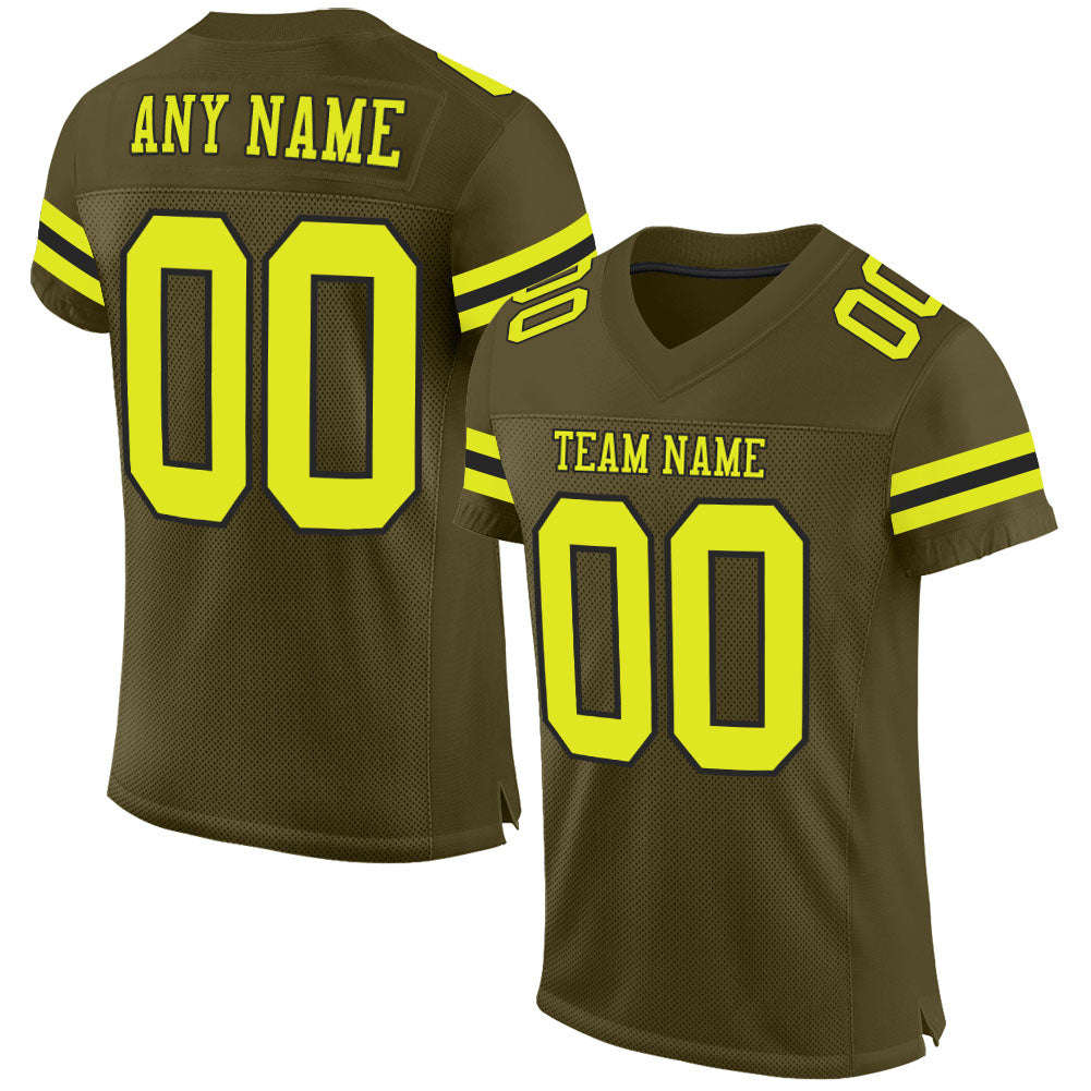 Custom Olive Neon Yellow-Black Mesh Authentic Salute To Service Football Jersey - Sky-Custom