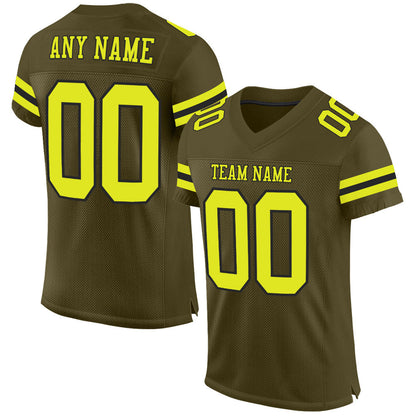 Custom Olive Neon Yellow-Black Mesh Authentic Salute To Service Football Jersey - Sky-Custom
