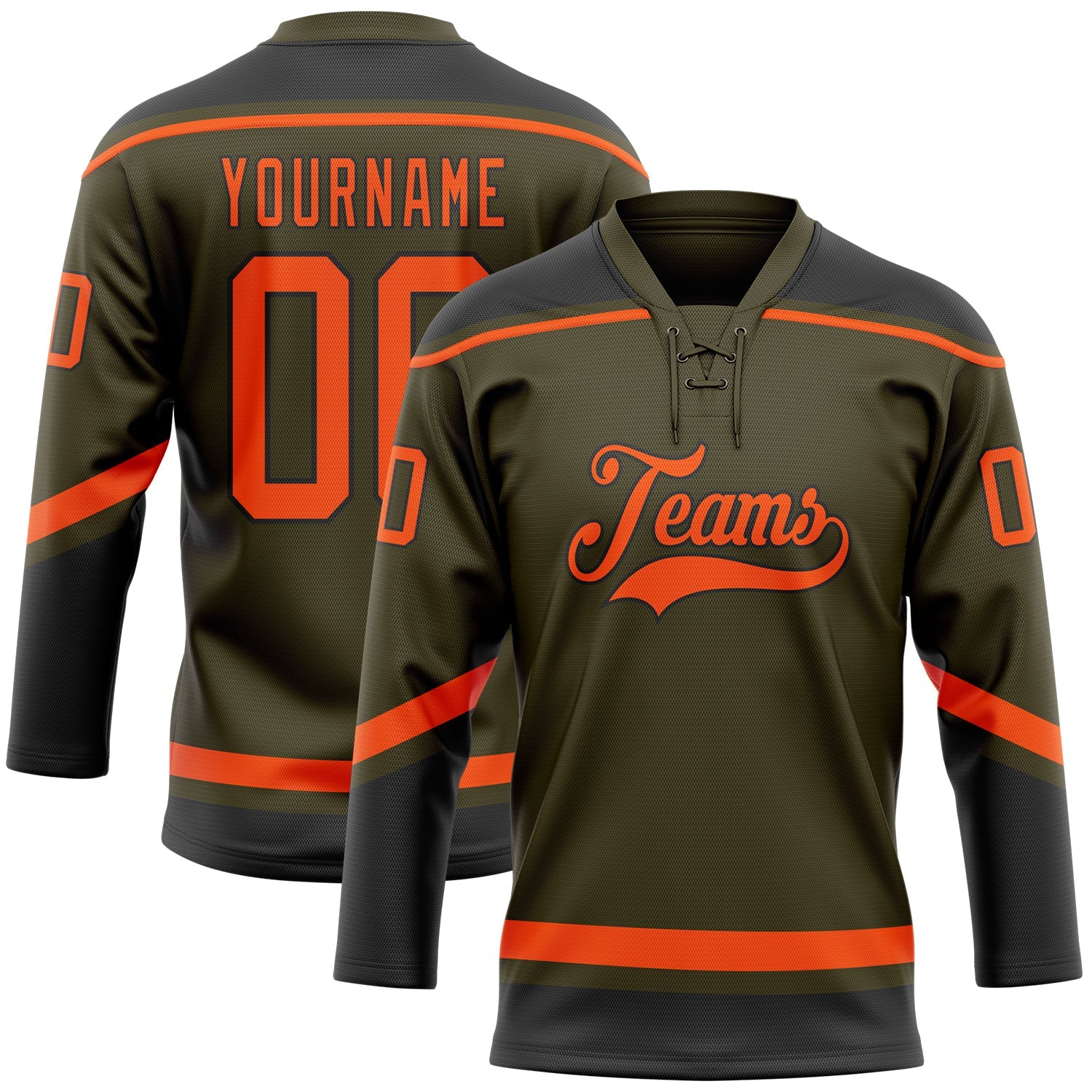 Custom Olive Orange-Black Salute To Service Hockey Lace Neck Jersey - Sky-Custom