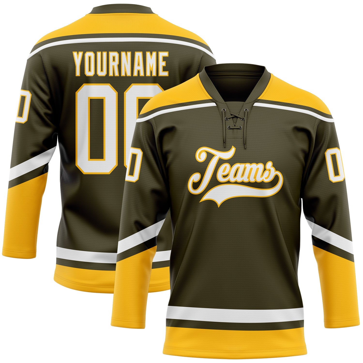 Custom Olive White-Gold Salute To Service Hockey Lace Neck Jersey - Sky-Custom