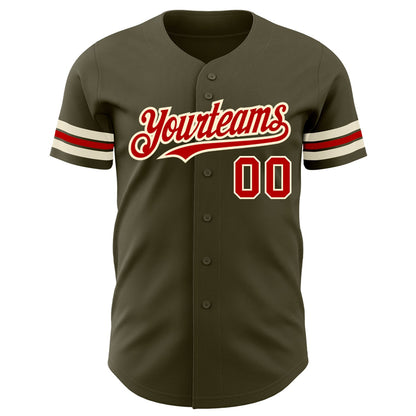Custom Olive Red-Cream Authentic Salute To Service Baseball Jersey - Sky-Custom