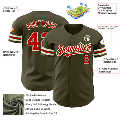 Custom Olive Red-Cream Authentic Salute To Service Baseball Jersey - Sky-Custom