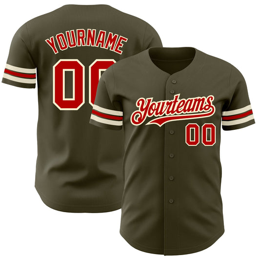 Custom Olive Red-Cream Authentic Salute To Service Baseball Jersey - Sky-Custom