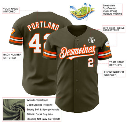 Custom Olive White-Orange Authentic Salute To Service Baseball Jersey - Sky-Custom