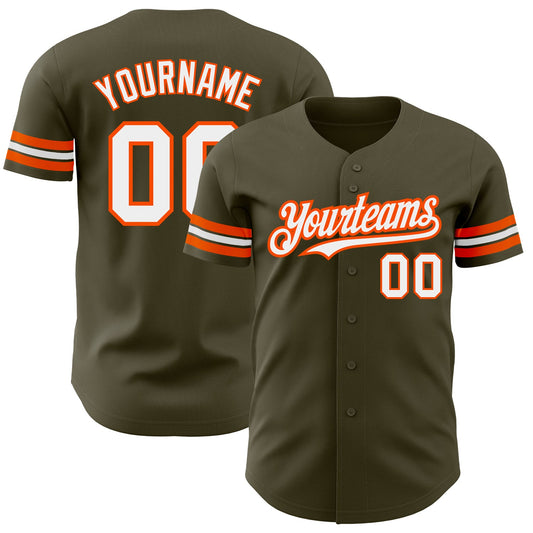 Custom Olive White-Orange Authentic Salute To Service Baseball Jersey - Sky-Custom