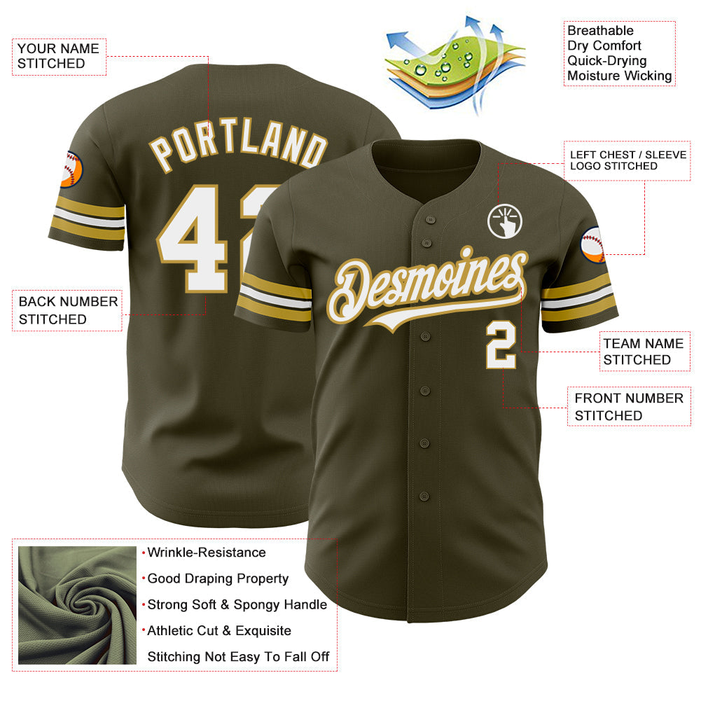 Custom Olive White-Old Gold Authentic Salute To Service Baseball Jersey - Sky-Custom
