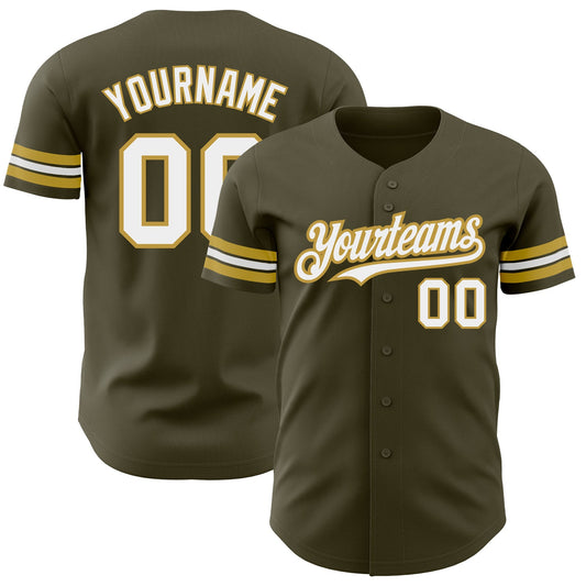 Custom Olive White-Old Gold Authentic Salute To Service Baseball Jersey - Sky-Custom