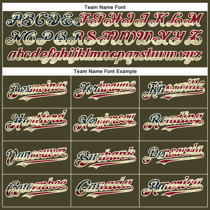 Custom Olive Vintage USA Flag Cream-Crimson Authentic Salute To Service Baseball Jersey - Sky-Custom