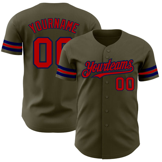 Custom Olive Red-Navy Authentic Salute To Service Baseball Jersey - Sky-Custom