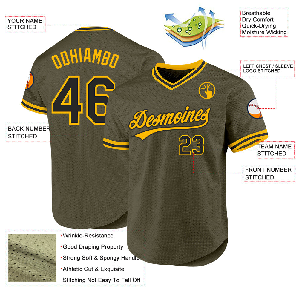 Custom Olive Black-Gold Authentic Throwback Salute To Service Baseball Jersey - Sky-Custom
