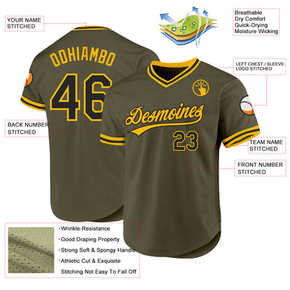 Custom Olive Black-Gold Authentic Throwback Salute To Service Baseball Jersey - Sky-Custom