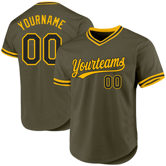 Custom Olive Black-Gold Authentic Throwback Salute To Service Baseball Jersey - Sky-Custom