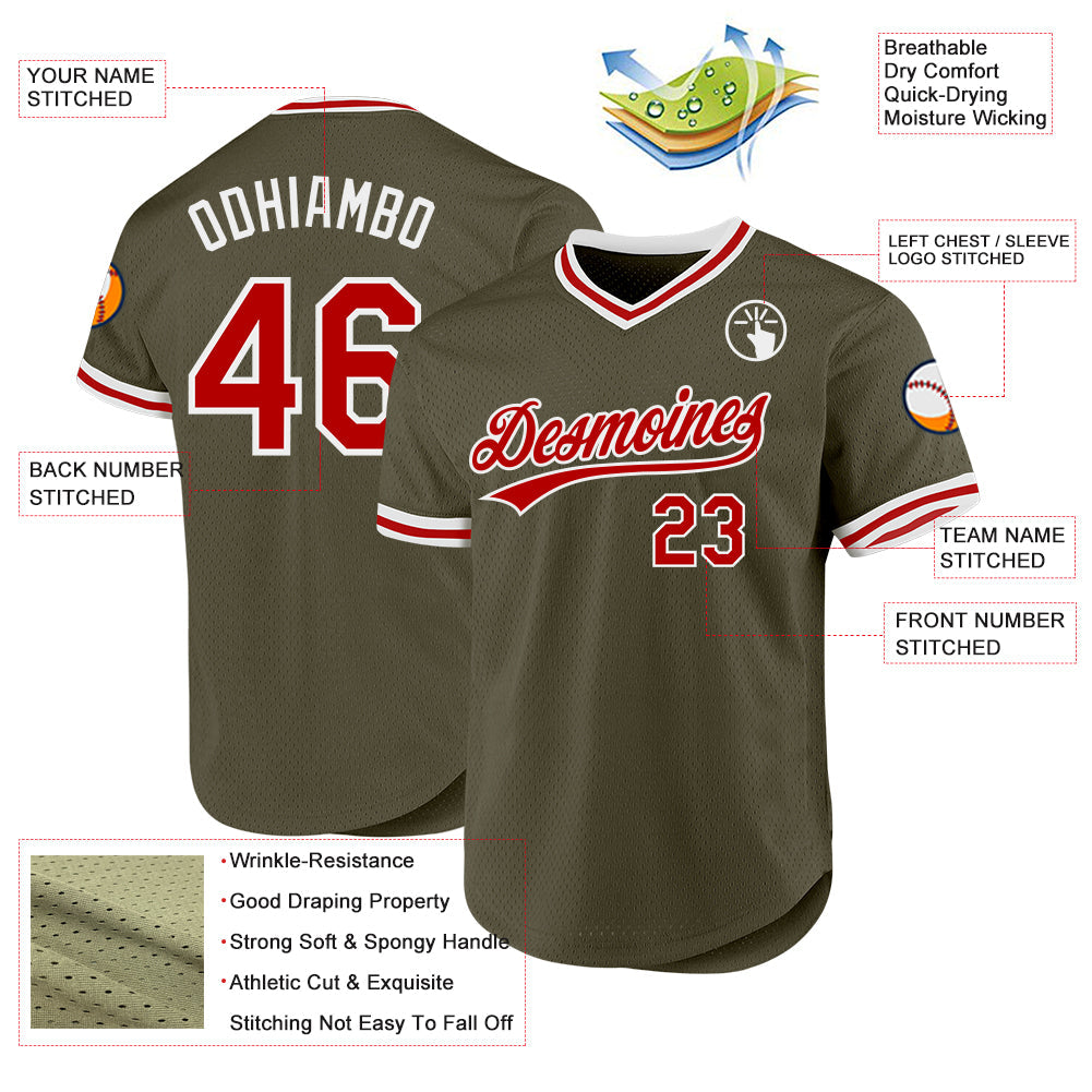 Custom Olive Red-White Authentic Throwback Salute To Service Baseball Jersey - Sky-Custom