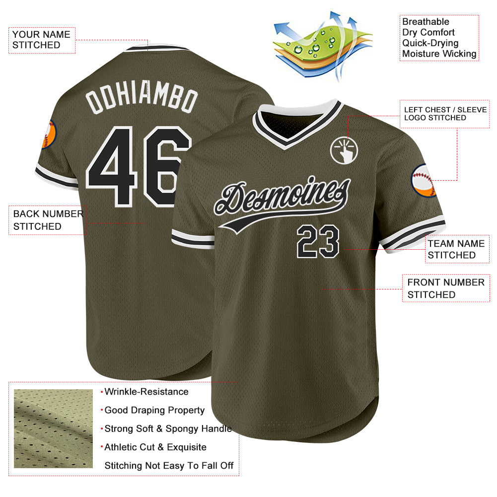 Custom Olive Black-White Authentic Throwback Salute To Service Baseball Jersey - Sky-Custom