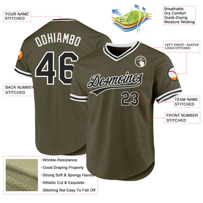 Custom Olive Black-White Authentic Throwback Salute To Service Baseball Jersey - Sky-Custom