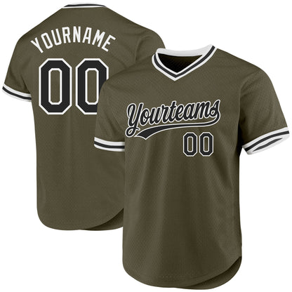 Custom Olive Black-White Authentic Throwback Salute To Service Baseball Jersey - Sky-Custom