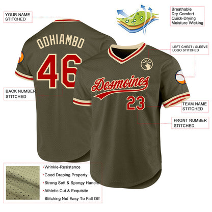 Custom Olive Red-Cream Authentic Throwback Salute To Service Baseball Jersey - Sky-Custom