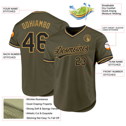 Custom Olive Black-Old Gold Authentic Throwback Salute To Service Baseball Jersey - Sky-Custom