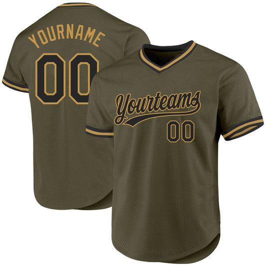 Custom Olive Black-Old Gold Authentic Throwback Salute To Service Baseball Jersey - Sky-Custom