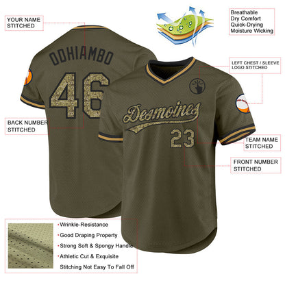 Custom Olive Camo Black-Old Gold Authentic Throwback Salute To Service Baseball Jersey - Sky-Custom